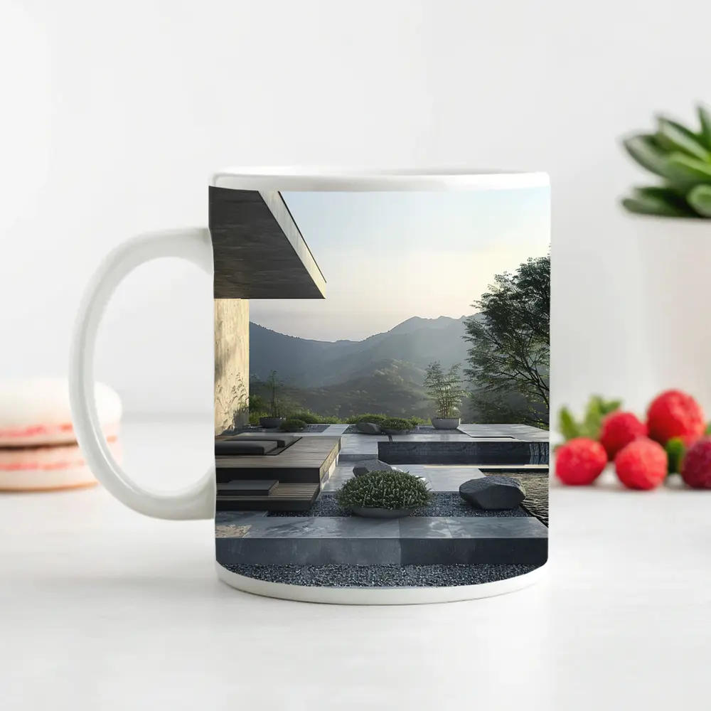 Minimalist Concrete Terrace Mountain Landscape View – Mugs