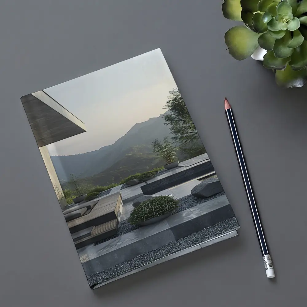Minimalist Concrete Terrace Mountain Landscape View – Notebooks