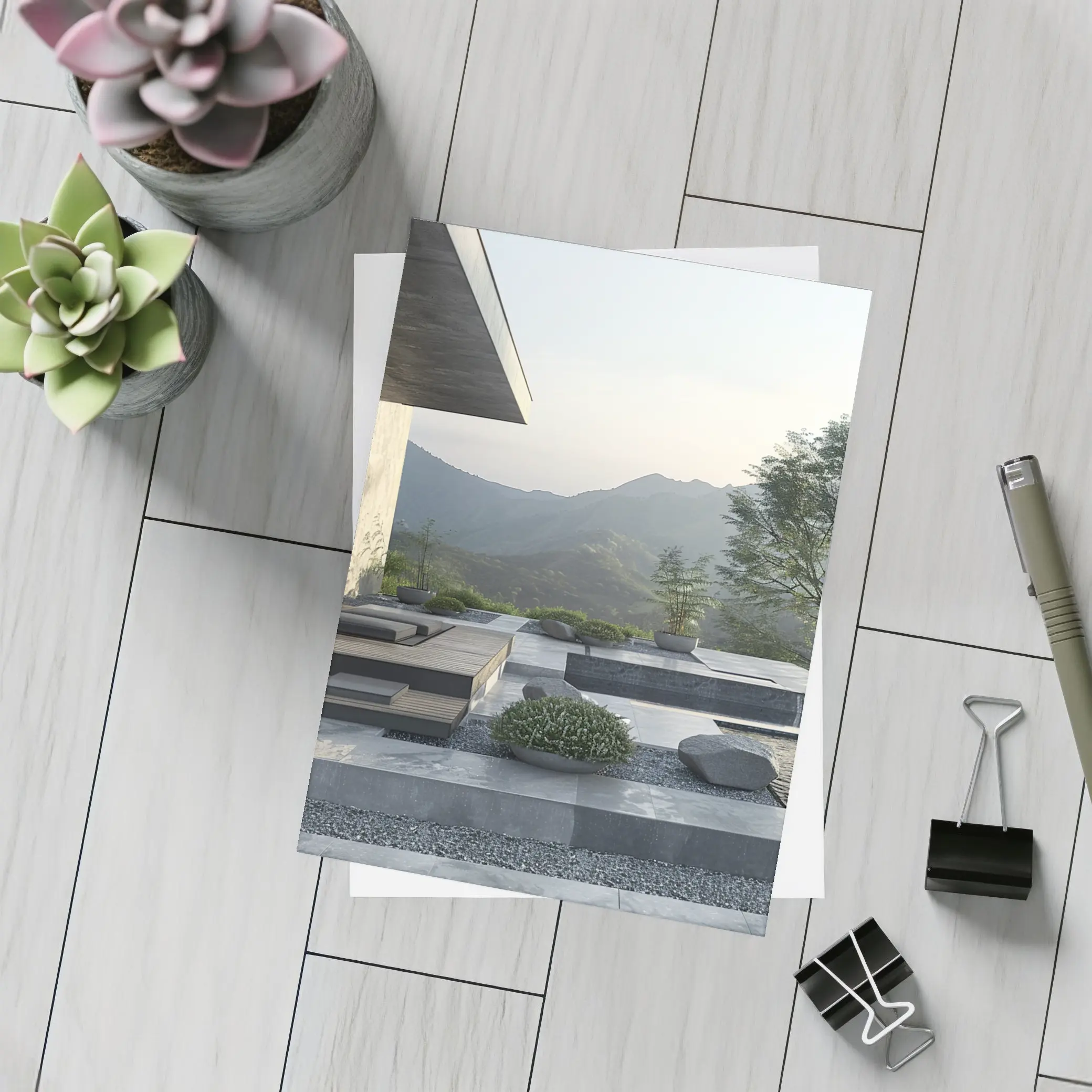 Minimalist Concrete Terrace Mountain Landscape View – Postcards