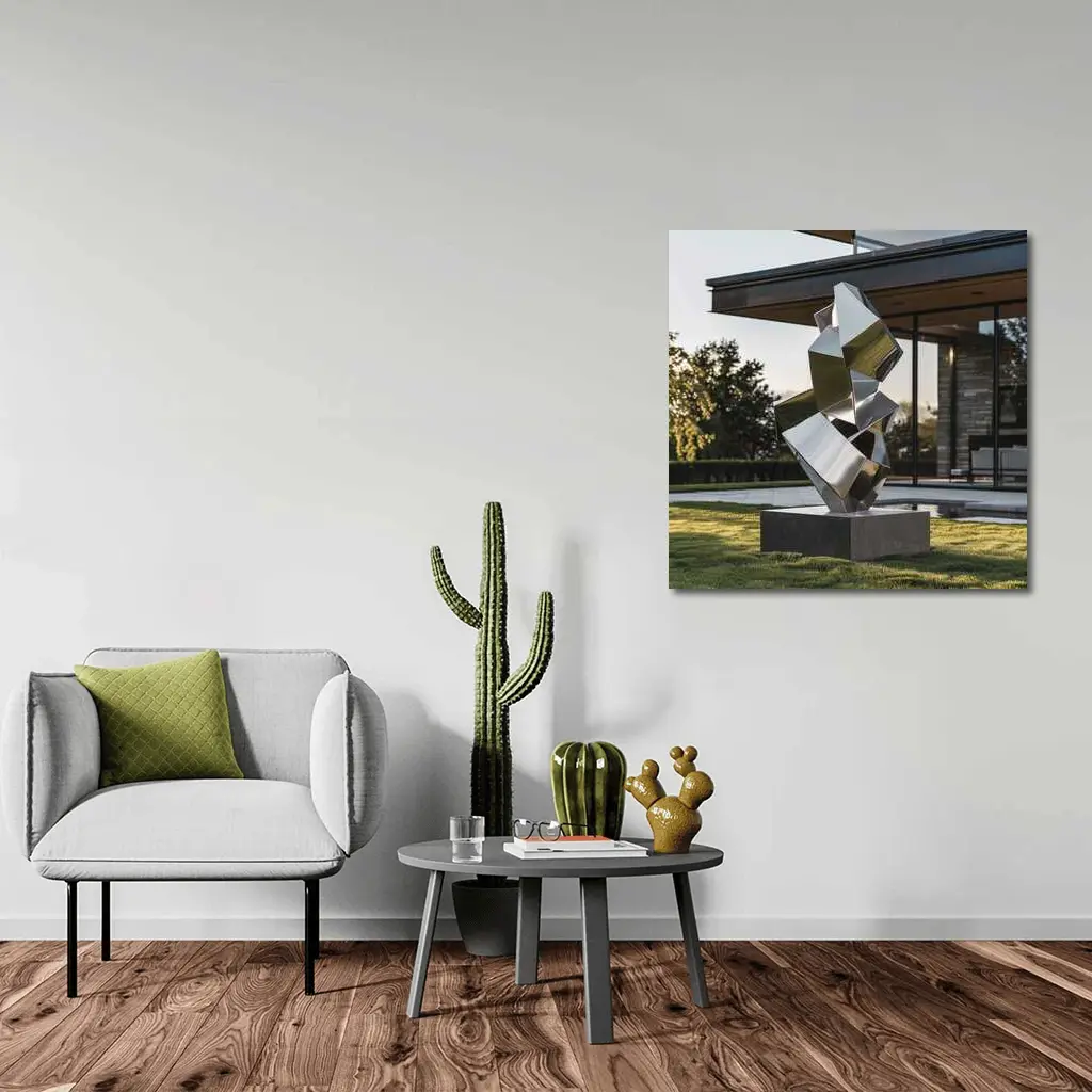 Polished Steel Abstract Sculpture Modern House Lawn – Wall Art