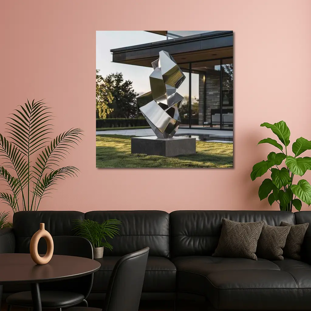 Polished Steel Abstract Sculpture Modern House Lawn – Wall Art