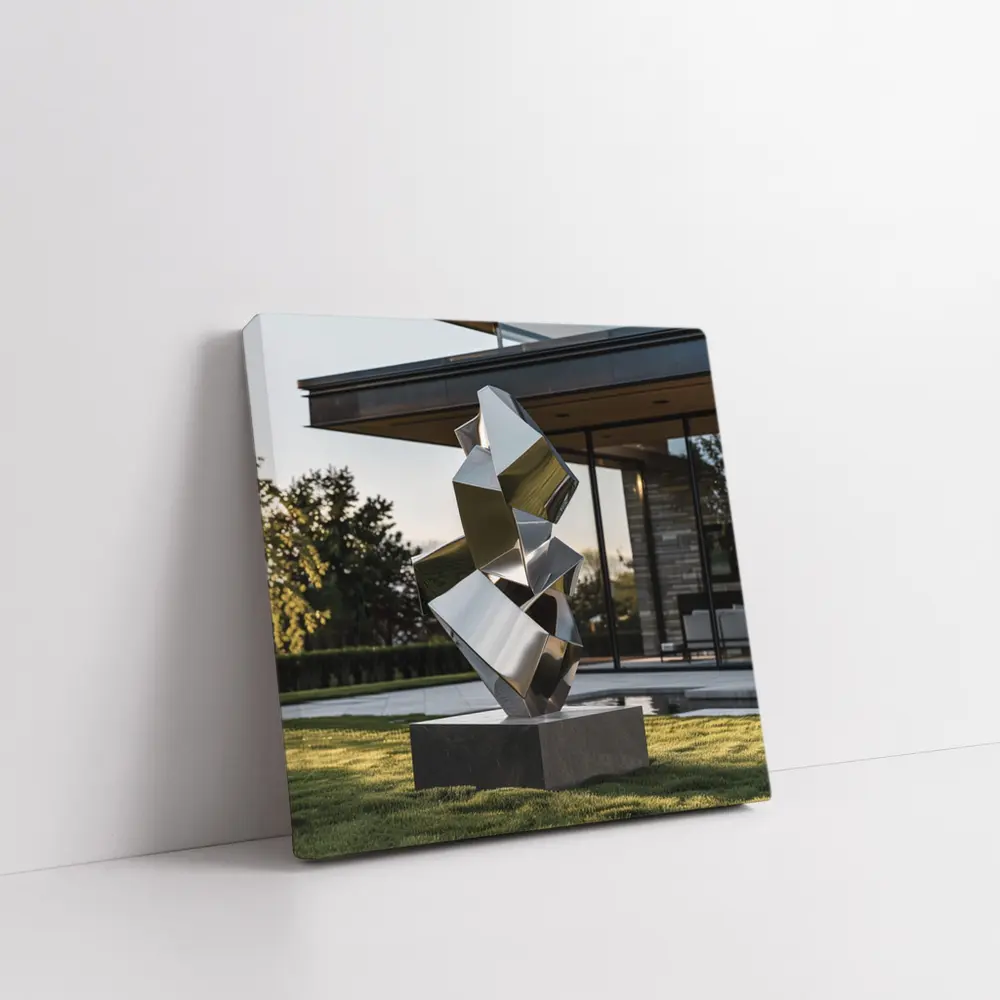 Polished Steel Abstract Sculpture Modern House Lawn – Wall Art