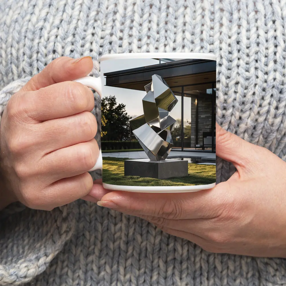 Polished Steel Abstract Sculpture Modern House Lawn – Mugs