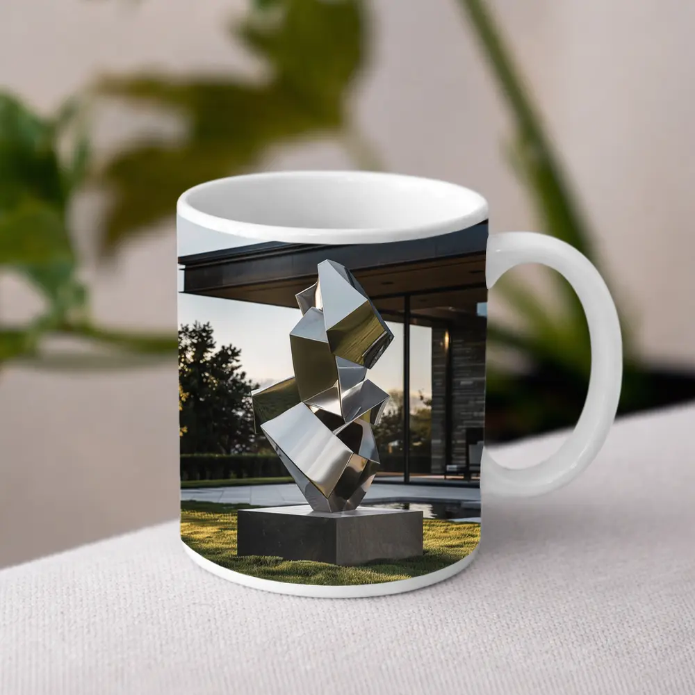 Polished Steel Abstract Sculpture Modern House Lawn – Mugs