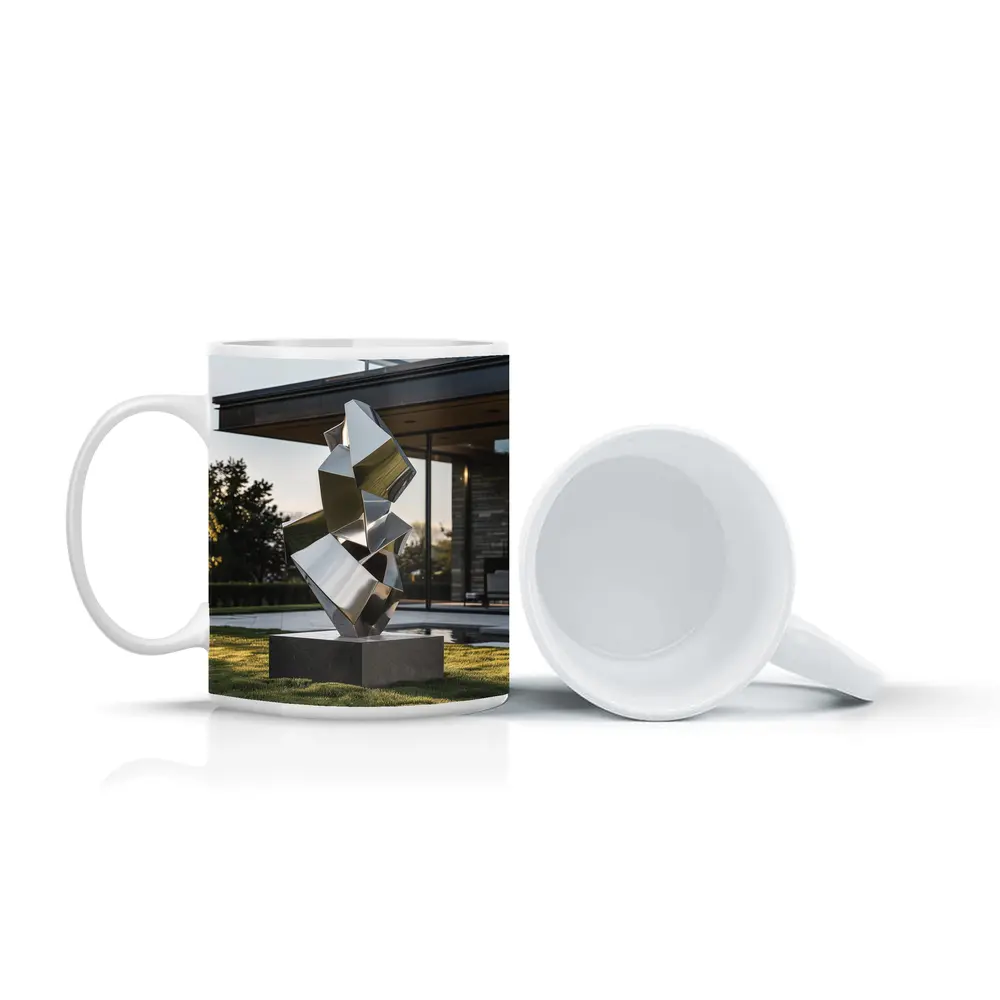 Polished Steel Abstract Sculpture Modern House Lawn – Mugs