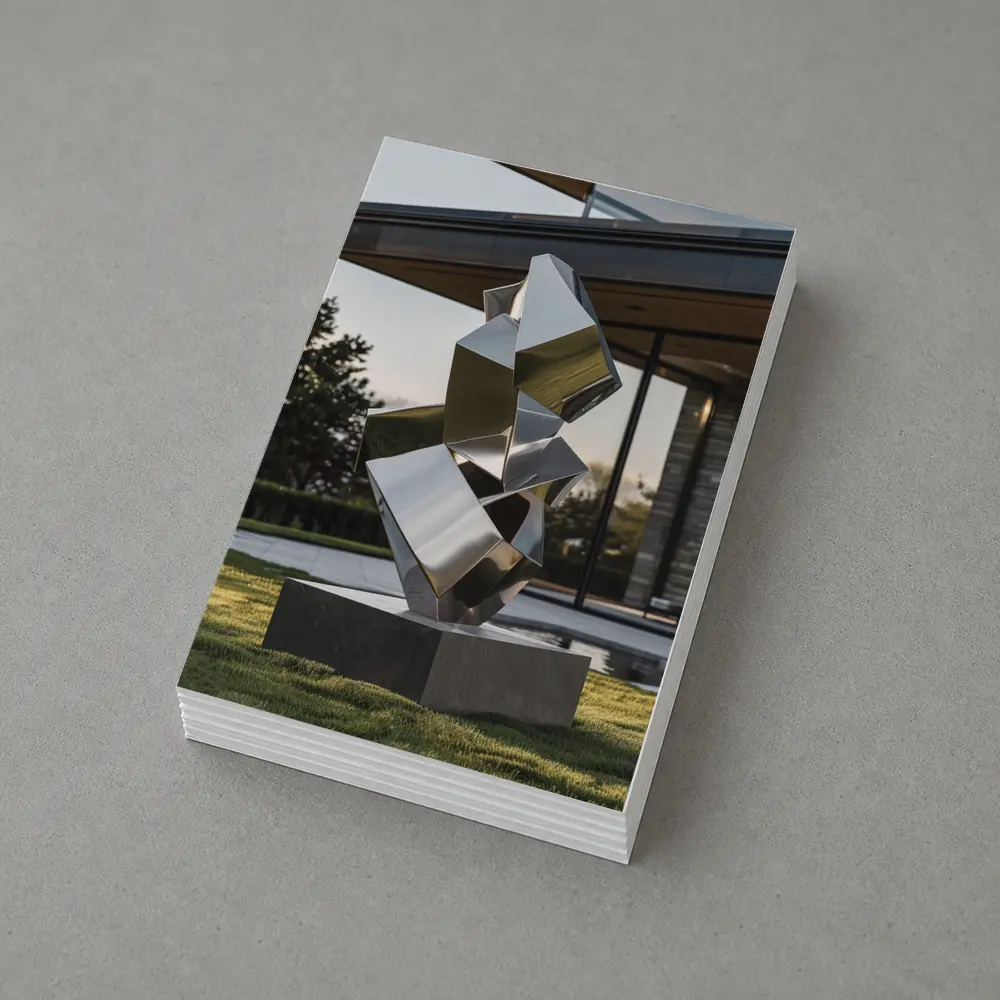 Polished Steel Abstract Sculpture Modern House Lawn – Postcards