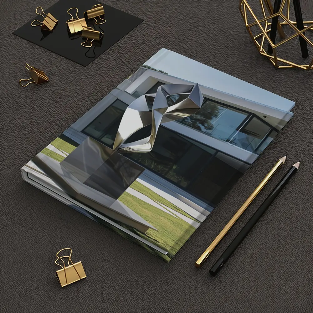 Abstract Geometric Silver Sculpture Modern House Garden – Notebooks