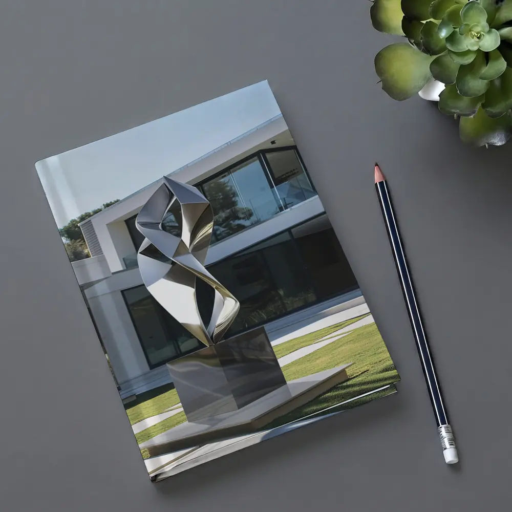 Abstract Geometric Silver Sculpture Modern House Garden – Notebooks