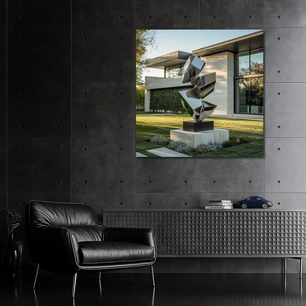 Polished Steel Abstract Sculpture Modern House Garden – Wall Art