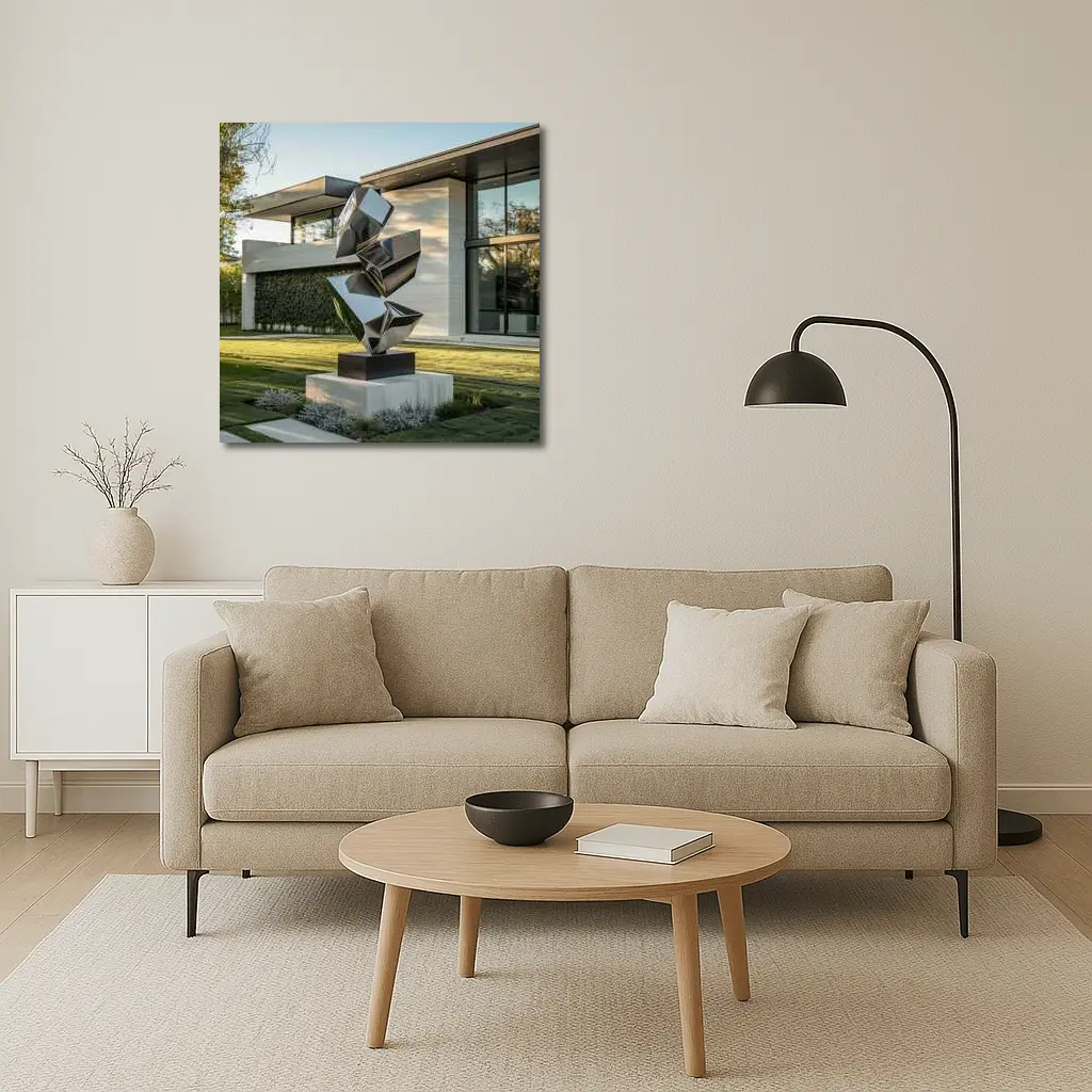 Polished Steel Abstract Sculpture Modern House Garden – Wall Art