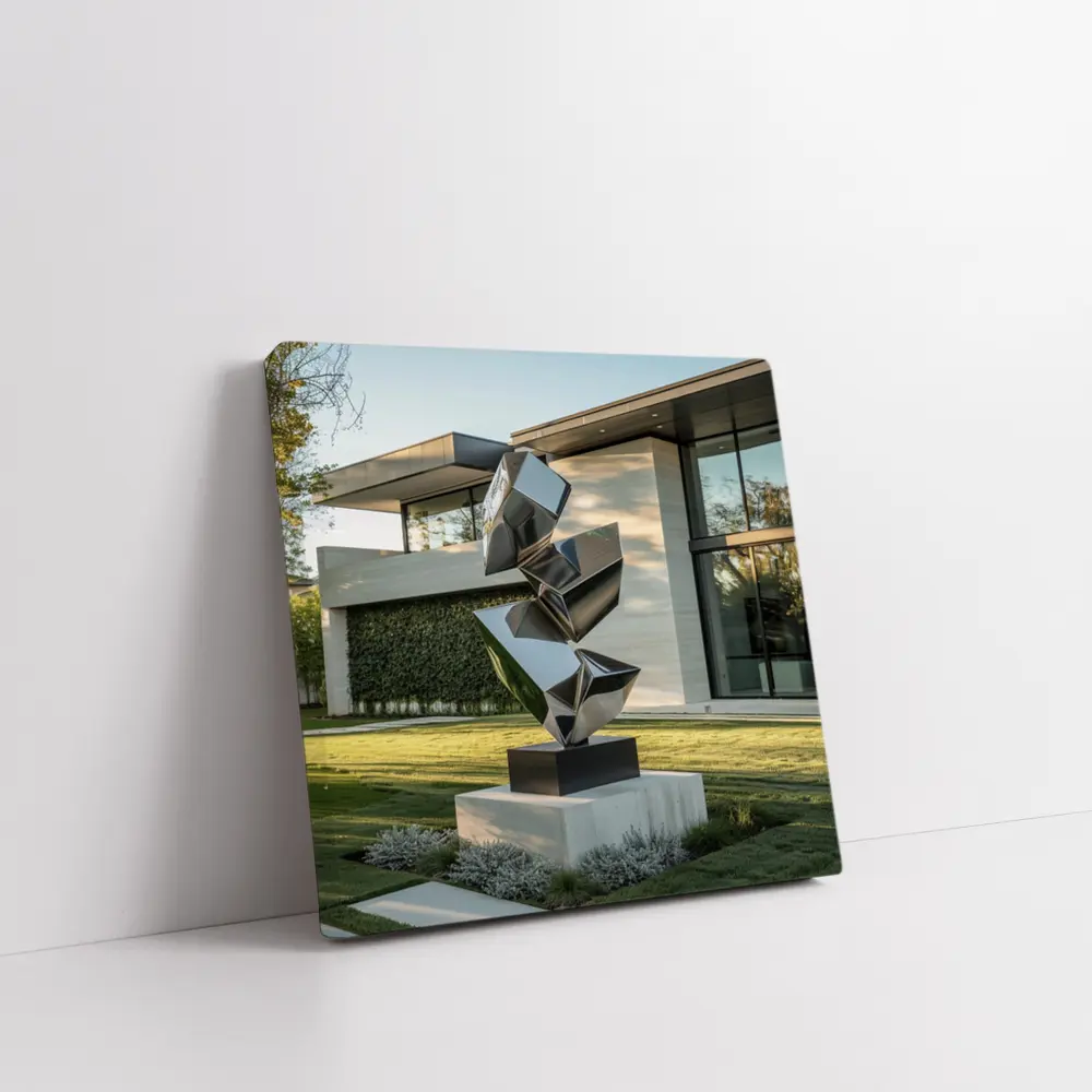 Polished Steel Abstract Sculpture Modern House Garden – Wall Art