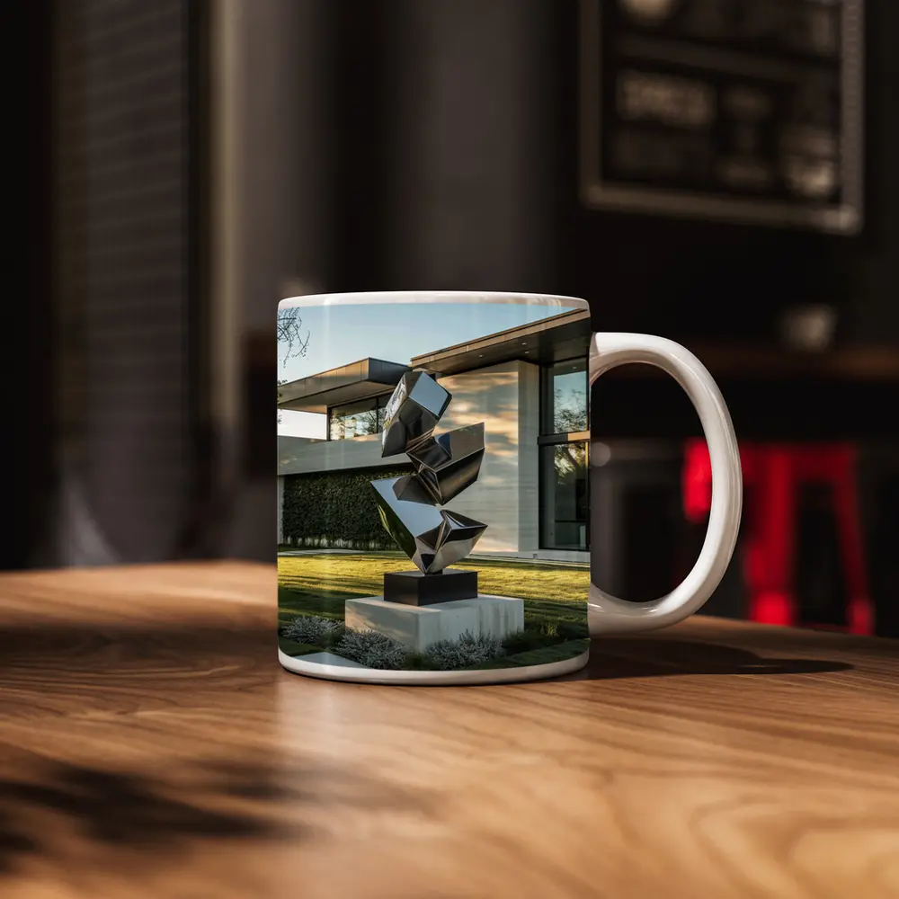 Polished Steel Abstract Sculpture Modern House Garden – Mugs