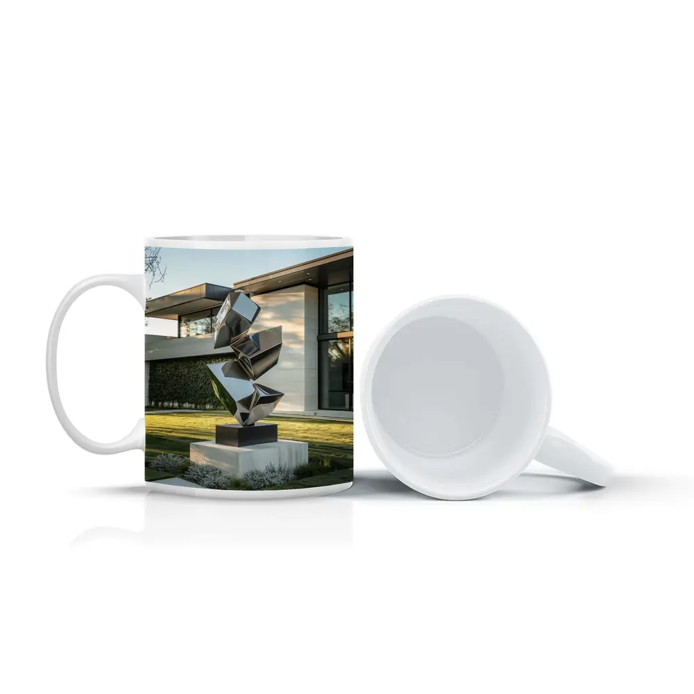 Polished Steel Abstract Sculpture Modern House Garden – Mugs