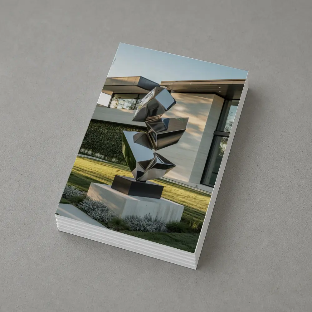 Polished Steel Abstract Sculpture Modern House Garden – Postcards