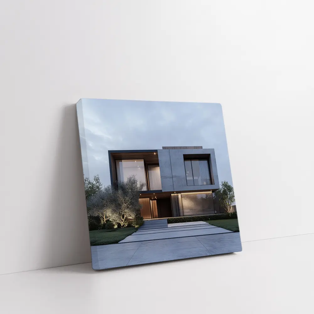 Modern Concrete House Exterior Dusk Sky – Wall Art