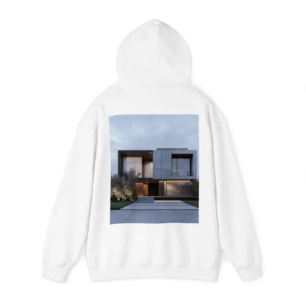 Modern Concrete House Exterior Dusk Sky – Hoodies