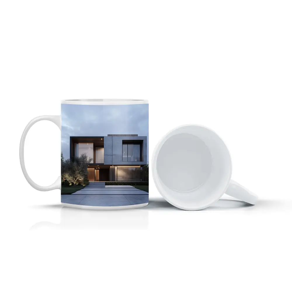 Modern Concrete House Exterior Dusk Sky – Mugs