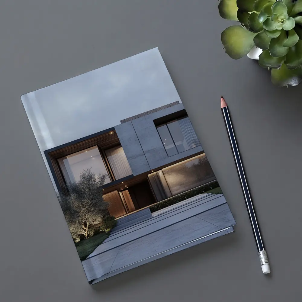 Modern Concrete House Exterior Dusk Sky – Notebooks