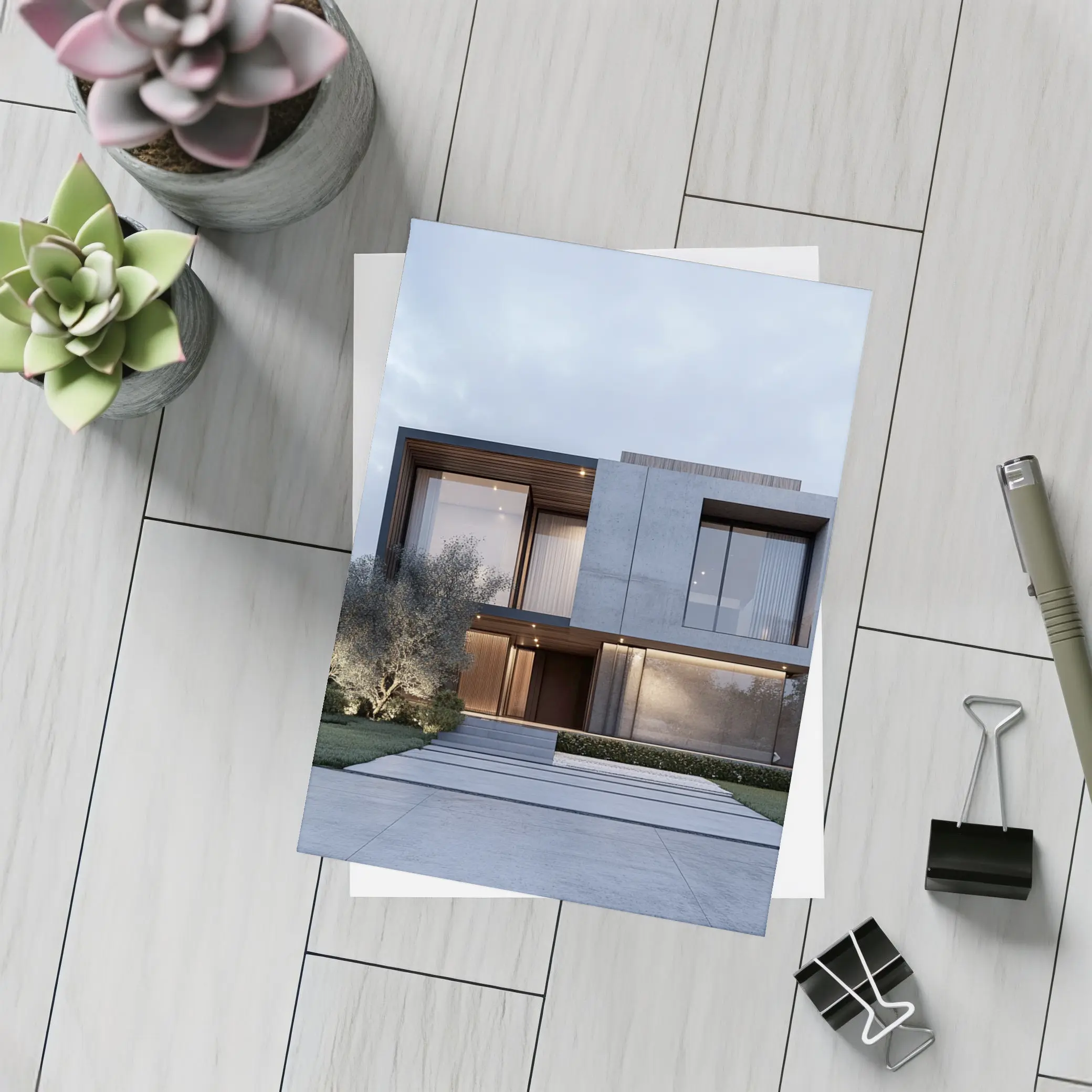 Modern Concrete House Exterior Dusk Sky – Postcards