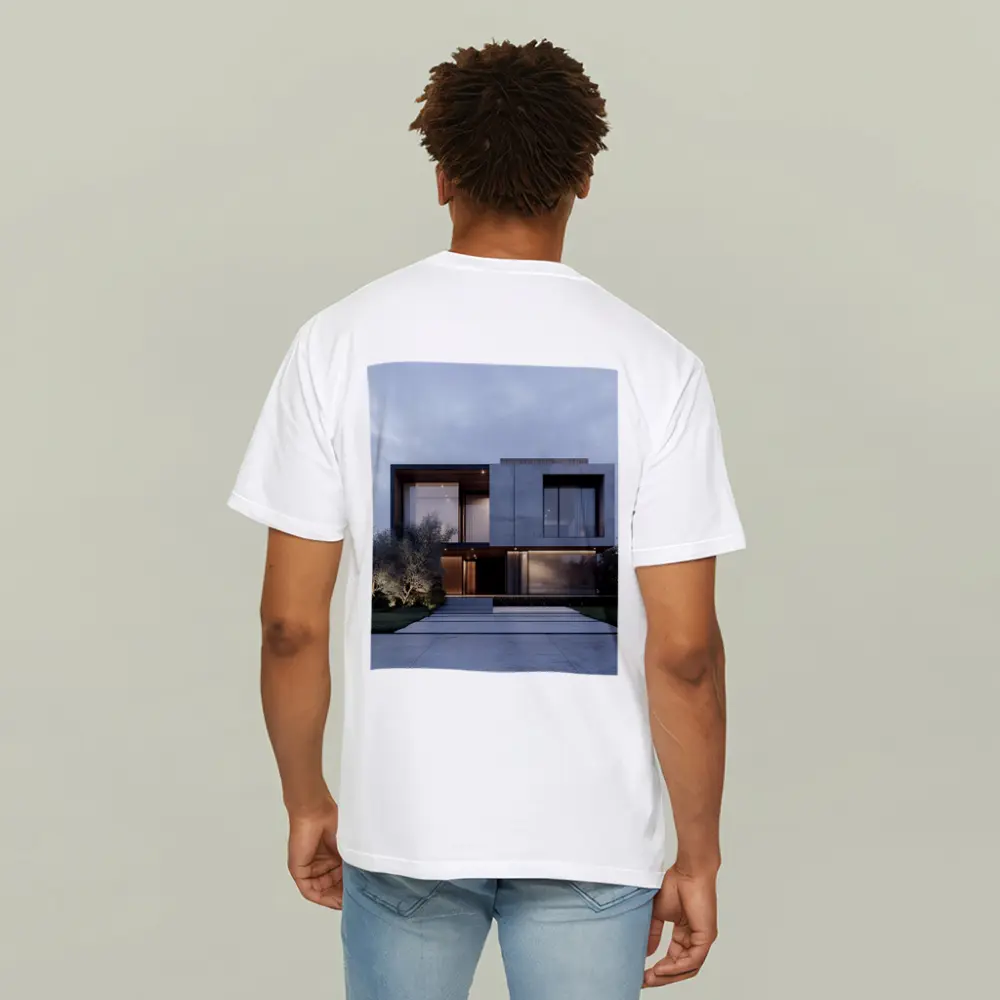 Modern Concrete House Exterior Dusk Sky – T-Shirts