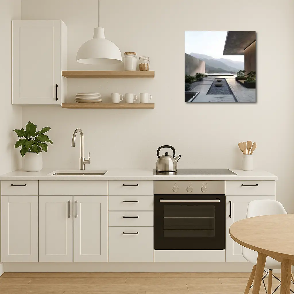 Minimalist Concrete Courtyard Mountain Landscape View – Wall Art