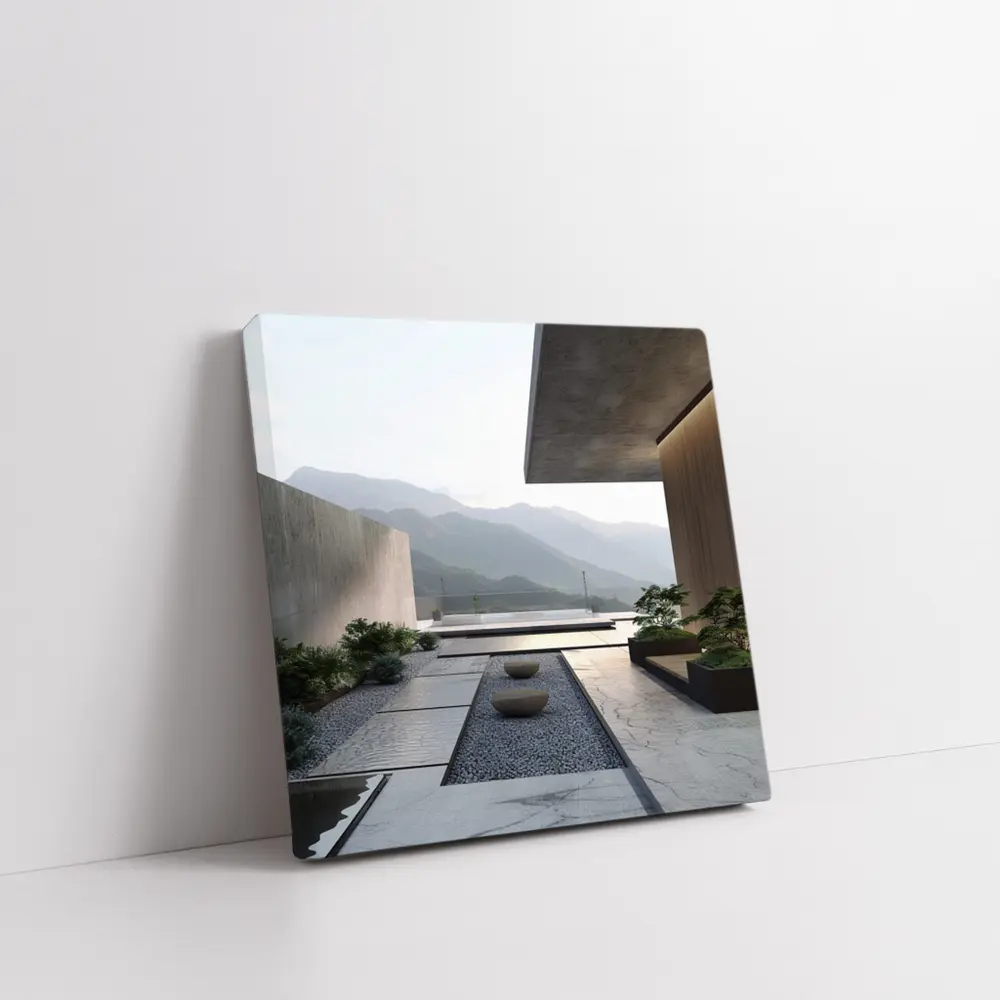 Minimalist Concrete Courtyard Mountain Landscape View – Wall Art
