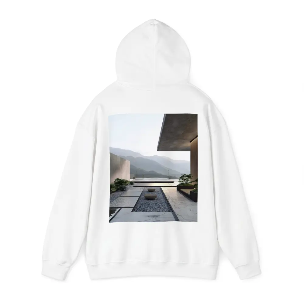 Minimalist Concrete Courtyard Mountain Landscape View – Hoodies