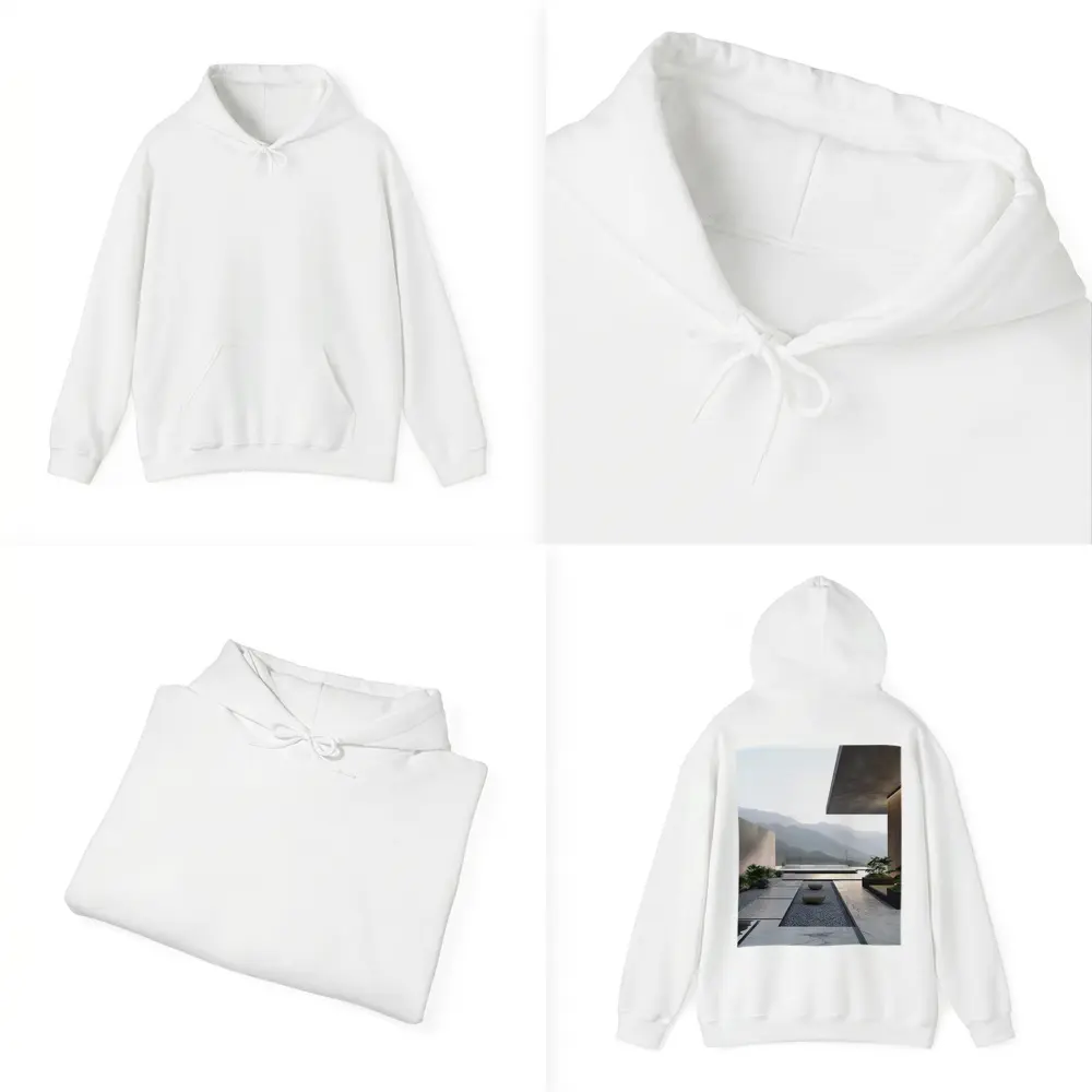 Minimalist Concrete Courtyard Mountain Landscape View – Hoodies