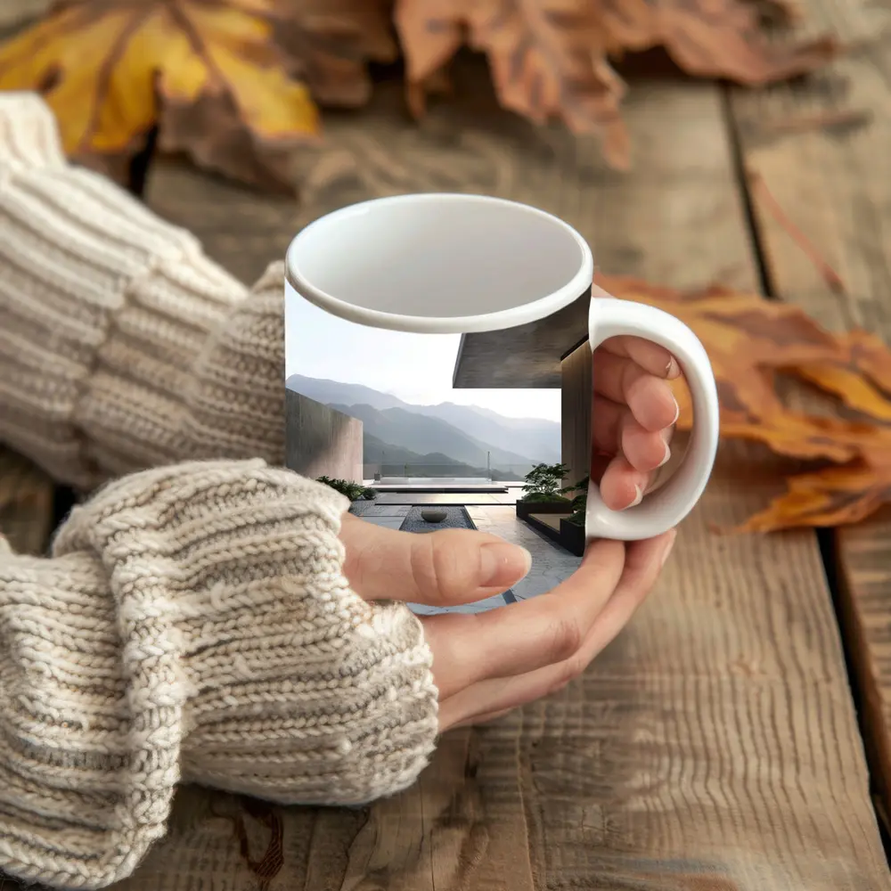 Minimalist Concrete Courtyard Mountain Landscape View – Mugs