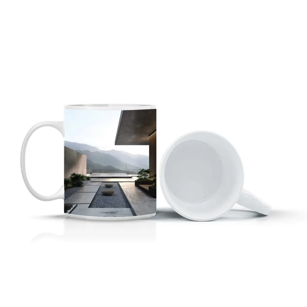 Minimalist Concrete Courtyard Mountain Landscape View – Mugs