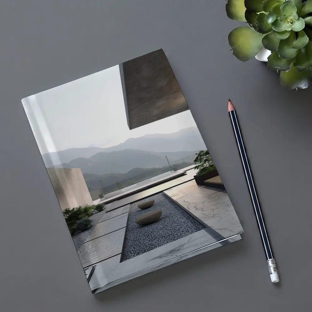 Minimalist Concrete Courtyard Mountain Landscape View – Notebooks