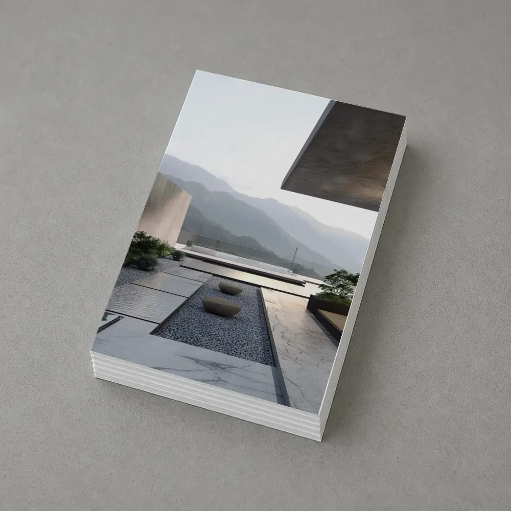 Minimalist Concrete Courtyard Mountain Landscape View – Postcards