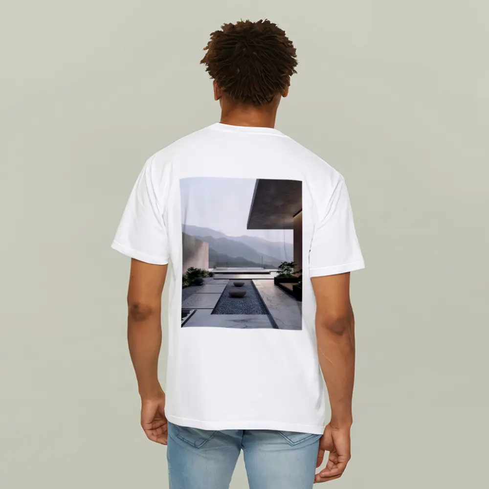 Minimalist Concrete Courtyard Mountain Landscape View – T-Shirts