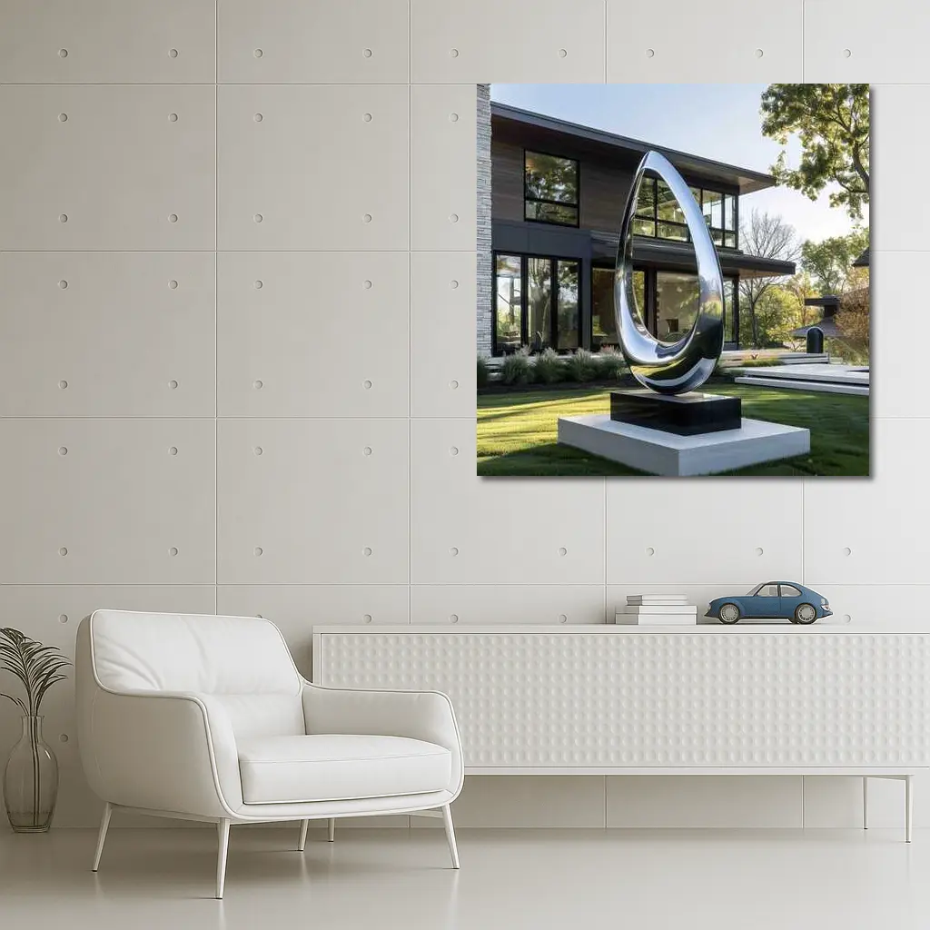 Polished Chrome Loop Sculpture Modern House Garden – Wall Art