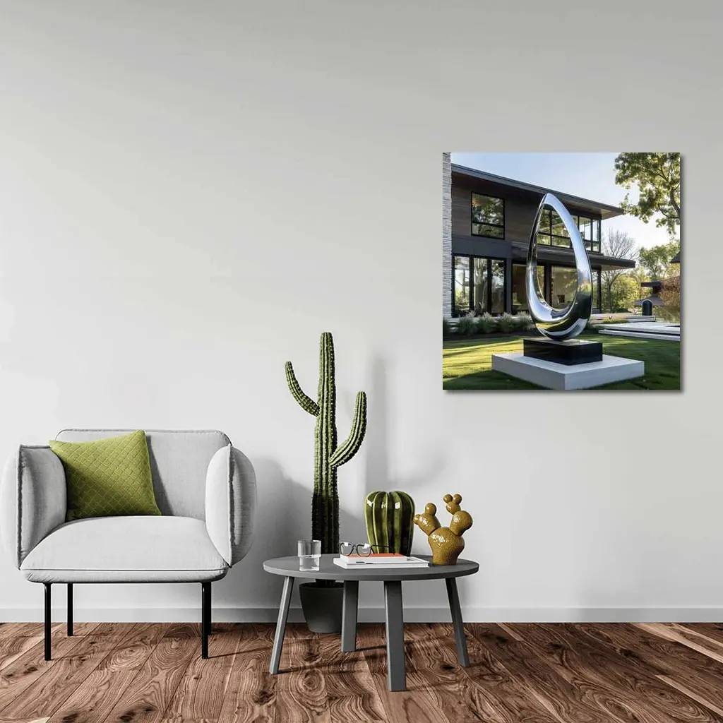 Polished Chrome Loop Sculpture Modern House Garden – Wall Art