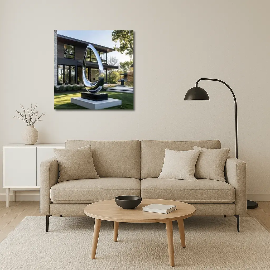 Polished Chrome Loop Sculpture Modern House Garden – Wall Art