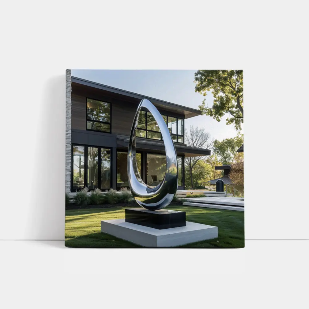 Polished Chrome Loop Sculpture Modern House Garden – Wall Art