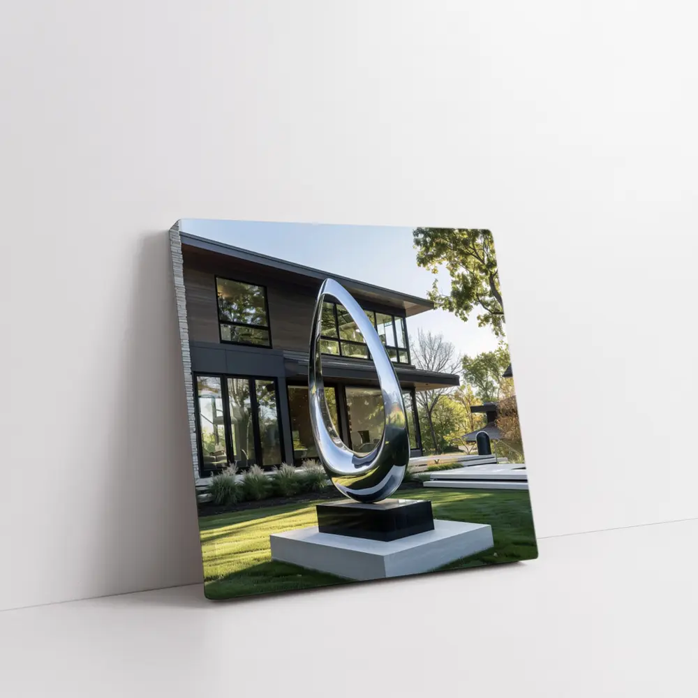 Polished Chrome Loop Sculpture Modern House Garden – Wall Art