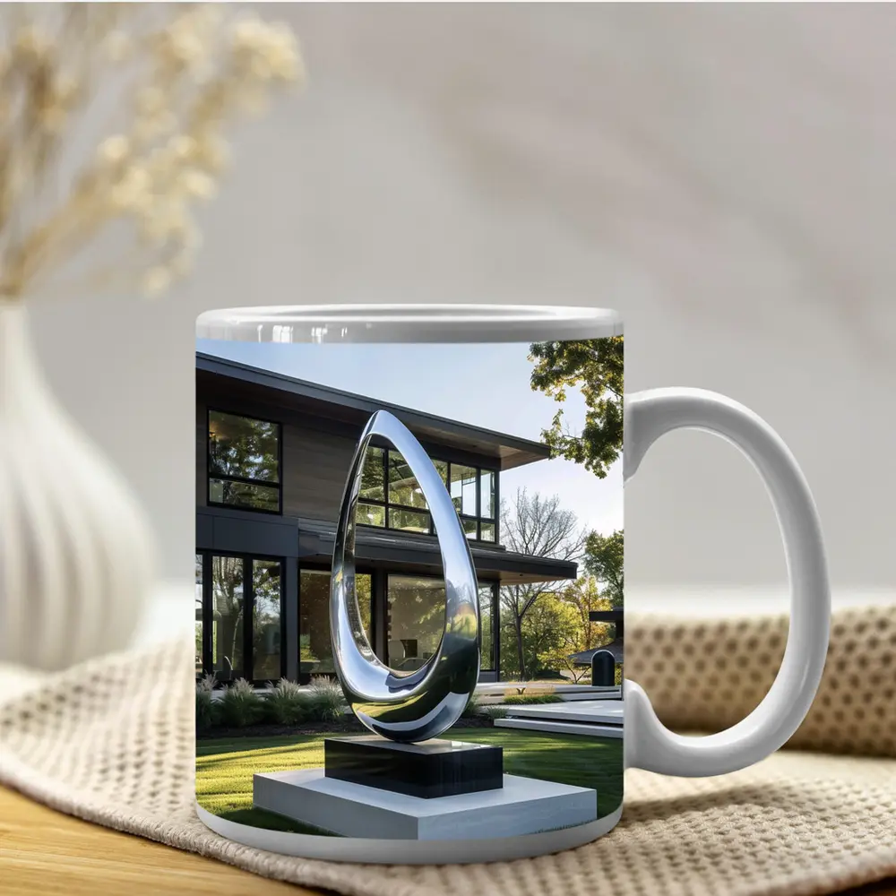 Polished Chrome Loop Sculpture Modern House Garden – Mugs