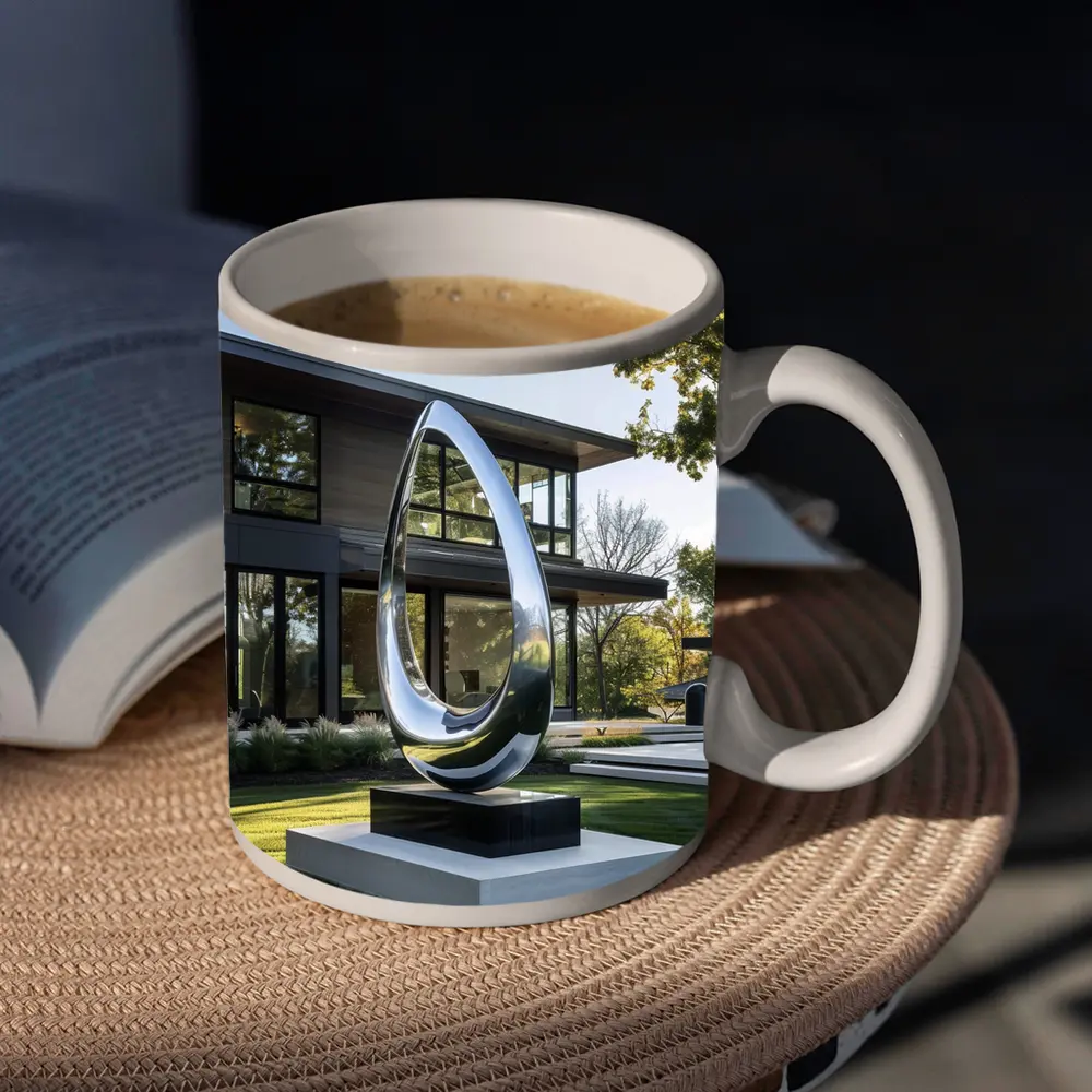 Polished Chrome Loop Sculpture Modern House Garden – Mugs