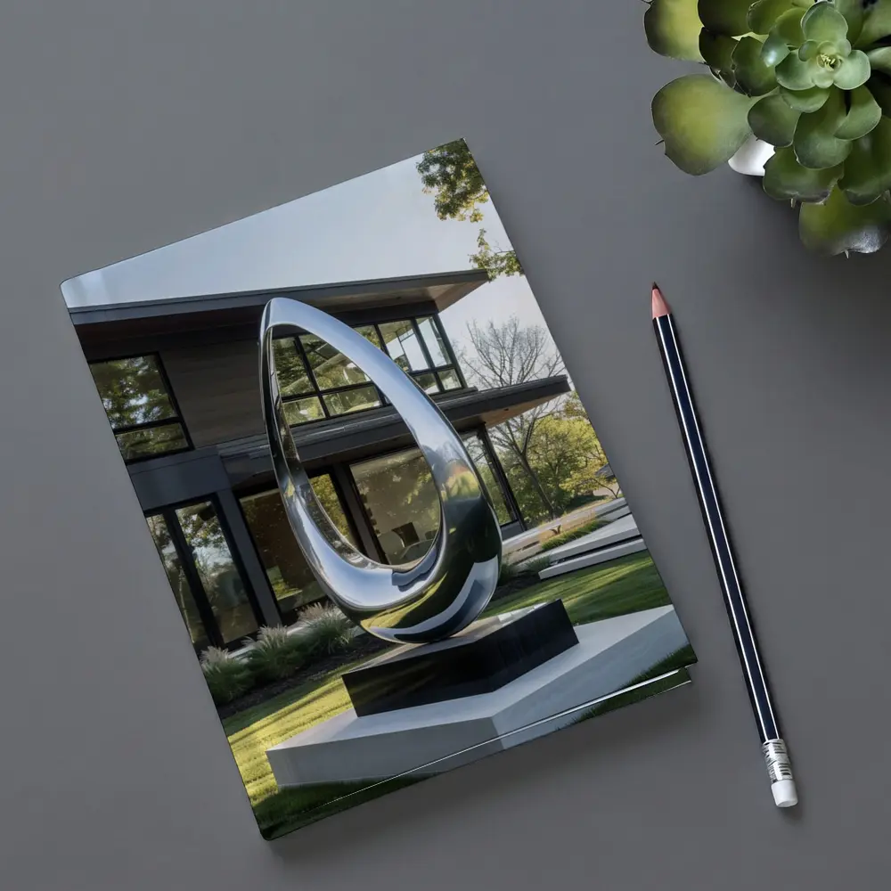 Polished Chrome Loop Sculpture Modern House Garden – Notebooks