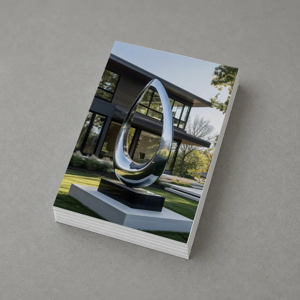 Polished Chrome Loop Sculpture Modern House Garden – Postcards