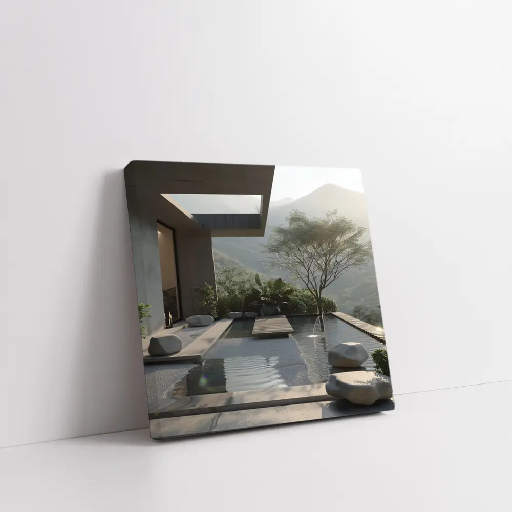 Modern Zen Courtyard Pool Mountain View – Wall Art