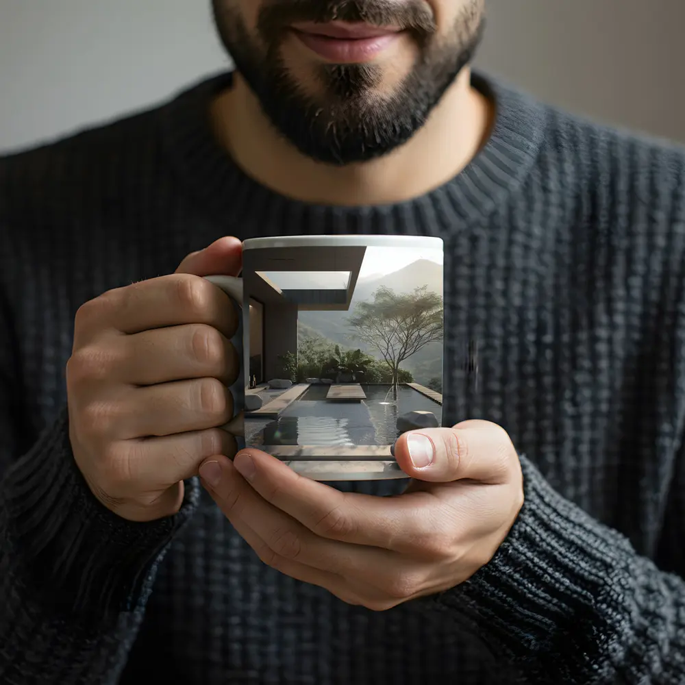 Modern Zen Courtyard Pool Mountain View – Mugs