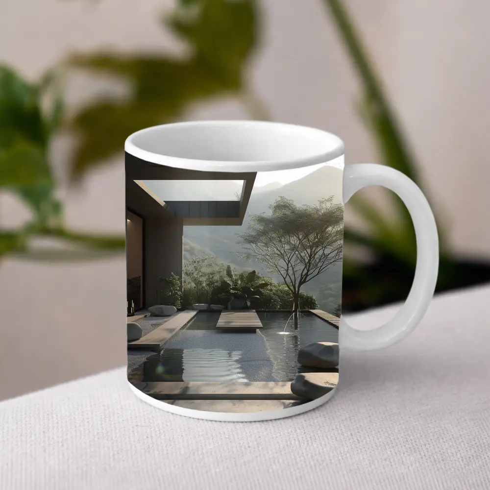 Modern Zen Courtyard Pool Mountain View – Mugs