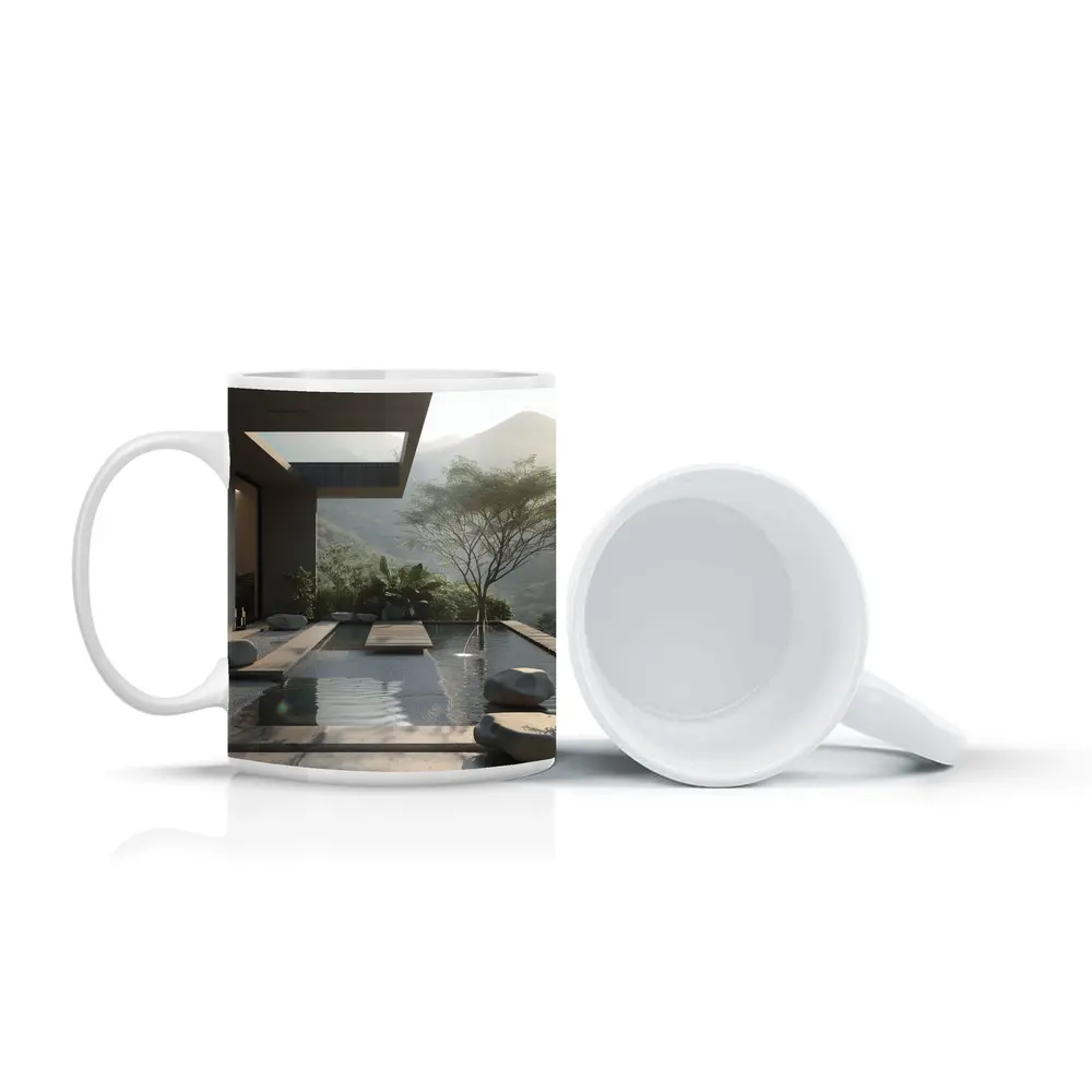 Modern Zen Courtyard Pool Mountain View – Mugs