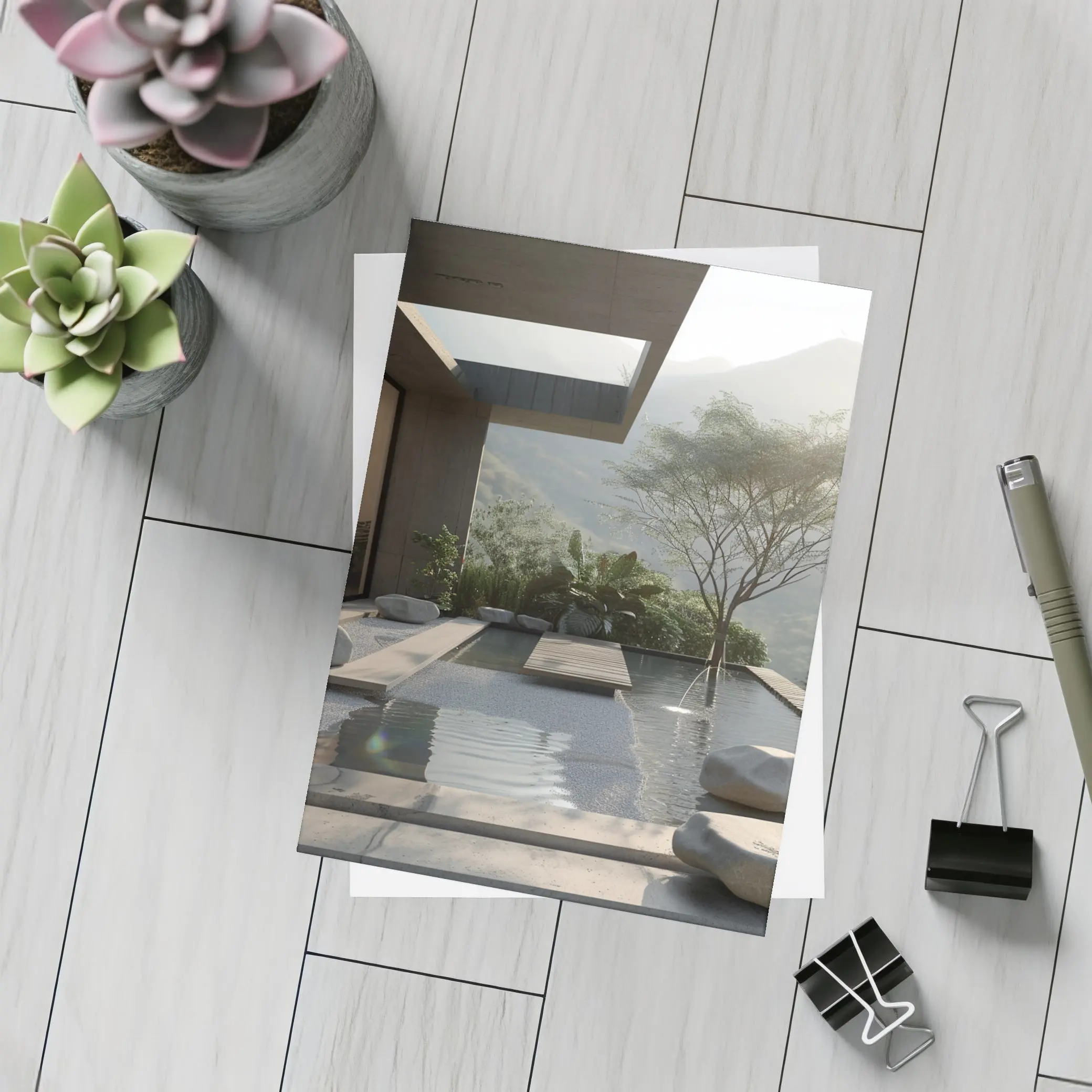Modern Zen Courtyard Pool Mountain View – Postcards