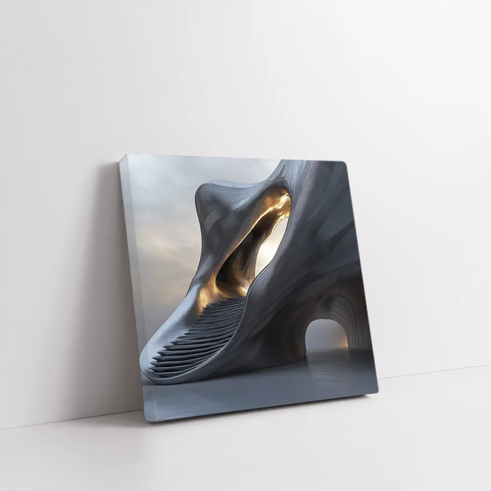 Futuristic Organic Architecture Gold Light Structure – Wall Art