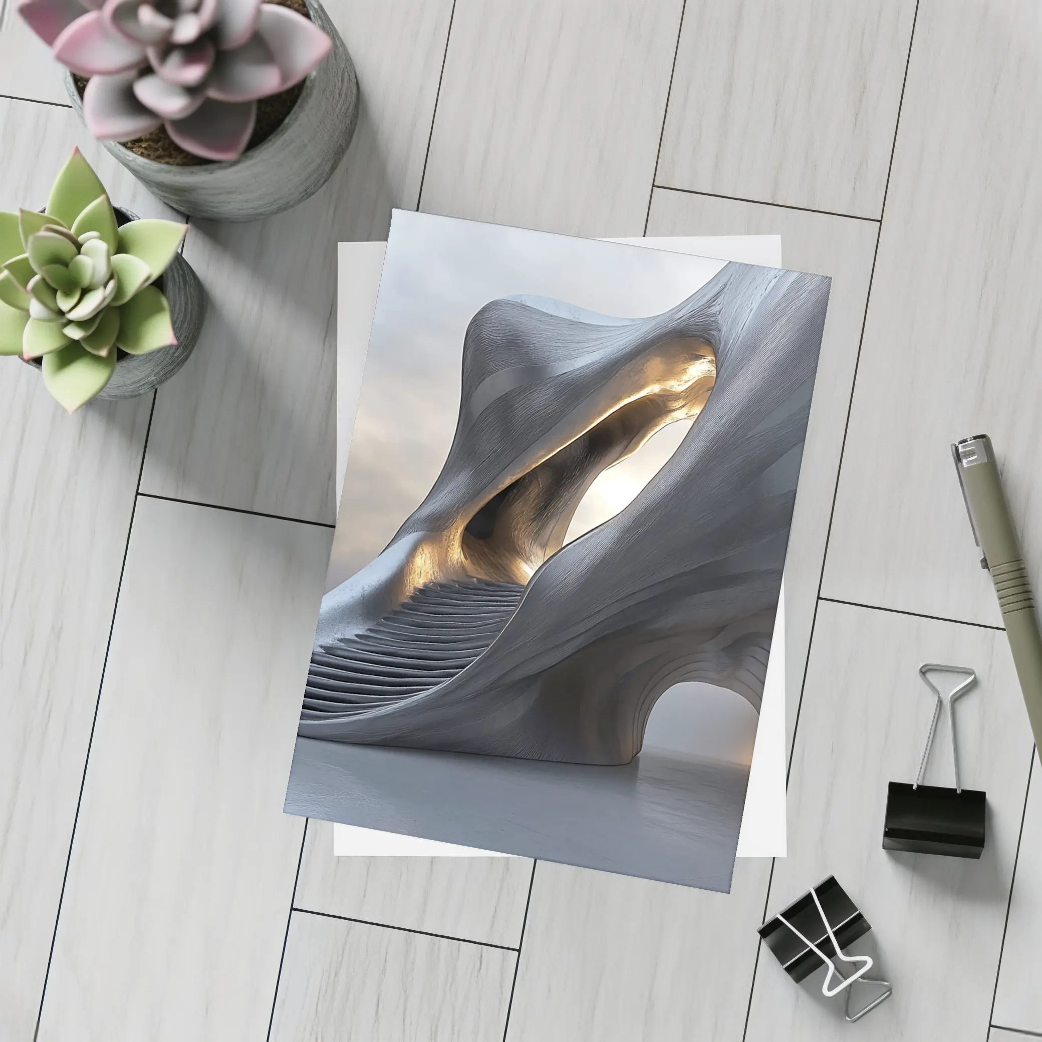 Futuristic Organic Architecture Gold Light Structure – Postcards