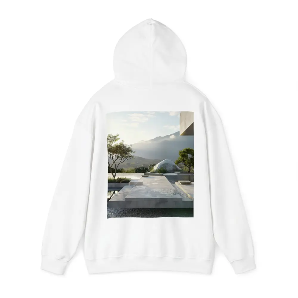 Minimalist Concrete Garden Architecture Mountain Backdrop – Hoodies
